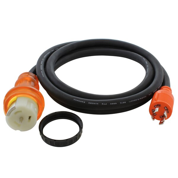 Ac Works SOOW Locking Extension Cord, 10 AWG, Indoor/Outdoor, 10/4, 1 Outlets, CS6364, Black, Rubber, 25 ft TEL1430-025 - main